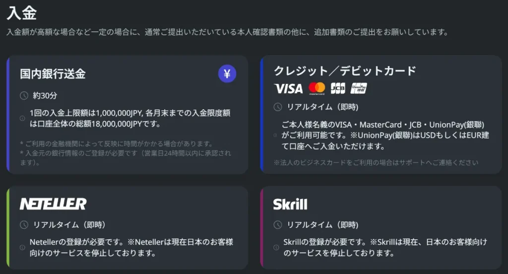 AXIORYの口座開設後に入金する方法②