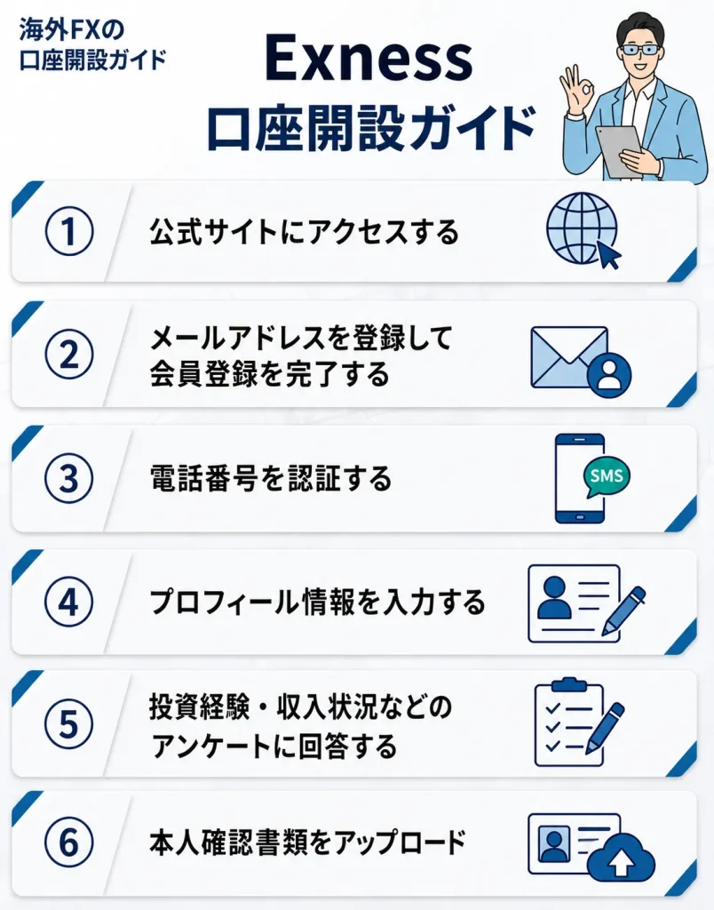 Exnessの口座開設ステップ